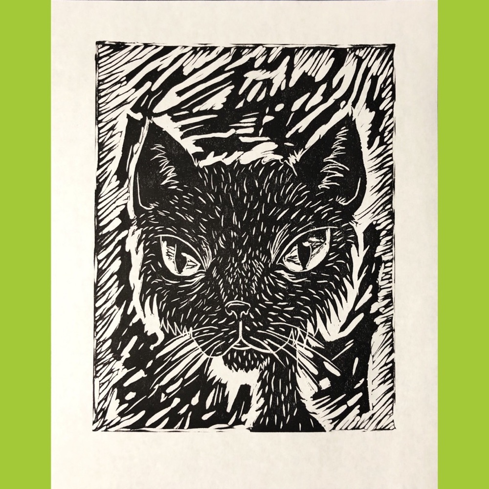 Black cat linocut art print Neil gaiman fineart